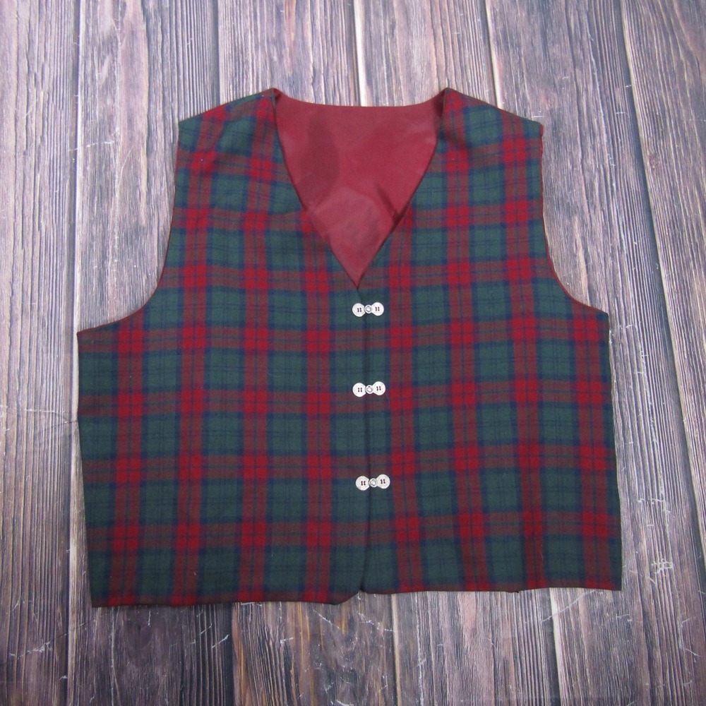 Suit Vest Mens L Green Plaid Wool Tweed‎ Belted 3 Piece Scotland Formal Wedding